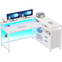 SEDETA 55 Inch LED Corner Gaming Desk with Drawer and Printer Storage