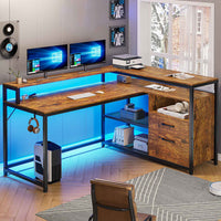 SEDETA 55 Inch LED Corner Gaming Desk with Drawer and Printer Storage