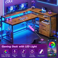 SEDETA 55 Inch LED Corner Gaming Desk with Drawer and Printer Storage