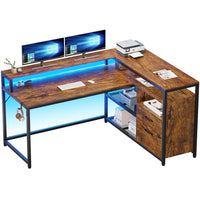 SEDETA 55 Inch LED Corner Gaming Desk with Drawer and Printer Storage