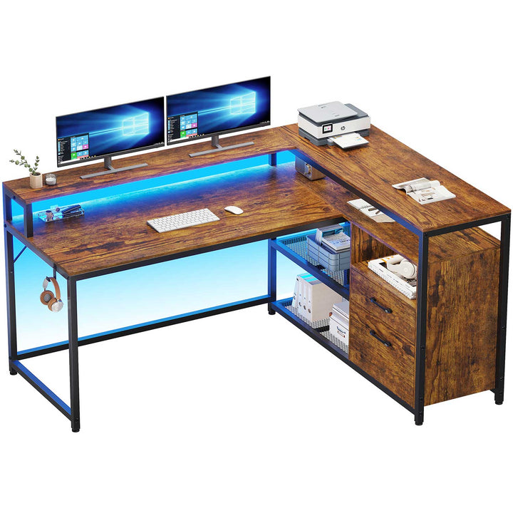 SEDETA 55 Inch LED Corner Gaming Desk with Drawer and Printer Storage