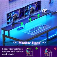 SEDETA 51 Inch L Shaped Gaming Desk with Storage Shelves Power Outlets LED Lights and Monitor Stand