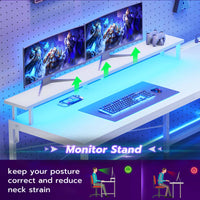 SEDETA 51 Inch L Shaped Gaming Desk with Storage Shelves Power Outlets LED Lights and Monitor Stand