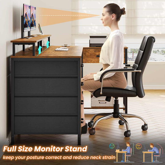 SEDETA L Shaped Gaming Desk with 5 Drawers Computer Desk with Shelves Corner Desk