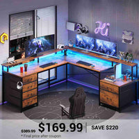 SEDETA | 108 Inch Gaming Desk Two Person L Shaped Desk with File Drawer for Home Office