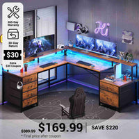 SEDETA® 108 Inch L Shaped Gaming Desk Corner Home Office Computer Desk with File Drawer