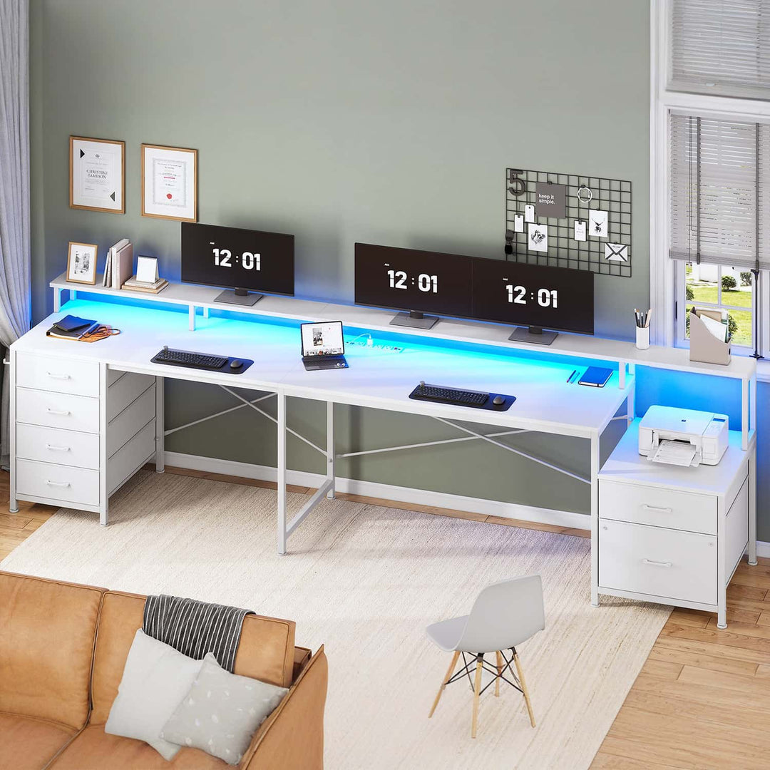 SEDETA 108 Inch L Shaped Gaming Desk Two Person Desk with File Drawer and Power Outlet