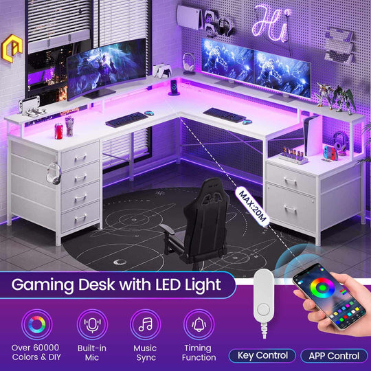 SEDETA 108 Inch L Shaped Gaming Desk Two Person Desk with File Drawer and Power Outlet