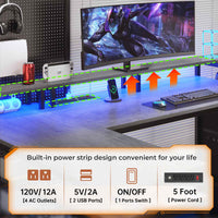 SEDETA® 67 Inch Reversible LED Gaming Desk L Shaped Computer Office Table with Storage Shelves