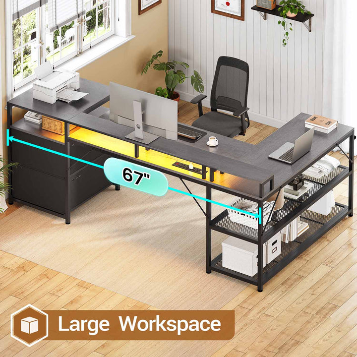 SEDETA 67 Inch L Shaped Desk with Drawers for Home Office