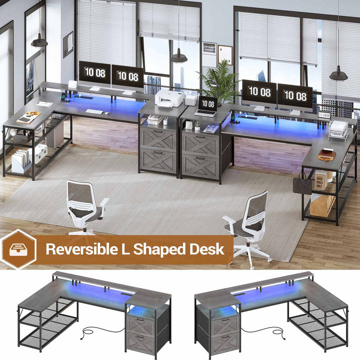 SEDETA | 67 Inch Reversible L Shaped Led Gaming Desk with Drawers for Home Office