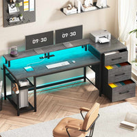 SEDETA® 59 Inch Reversible Computer Desk Home Office LED Gaming Table with File Drawers & Storage