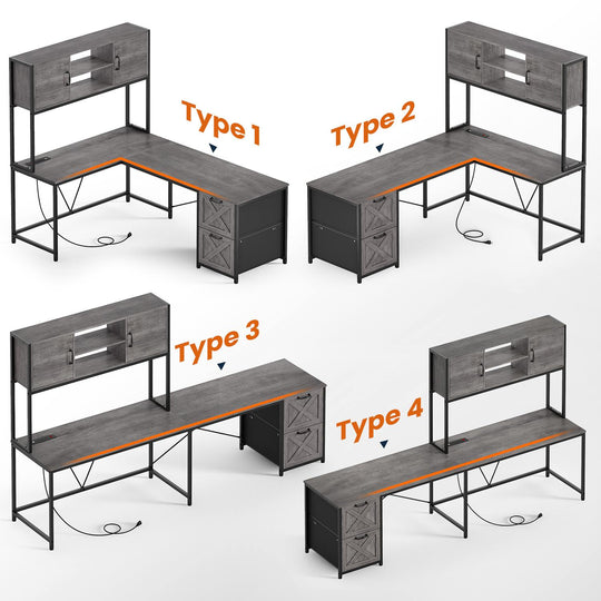 SEDETA 62.2 Inch L Shaped Gaming Desk with Drawers Fabric File Drawers and Power Outlet