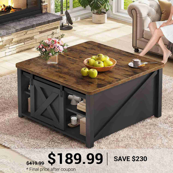 SEDETA 31.5 Inch Lift Top Square Coffee Table with Storage for Living Room