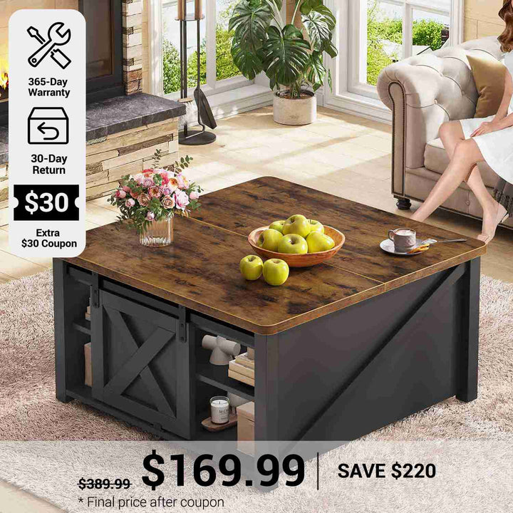 SEDETA® 31.5 Inch Lift Top Coffee Table Farmhouse Square Coffee Table with Storage