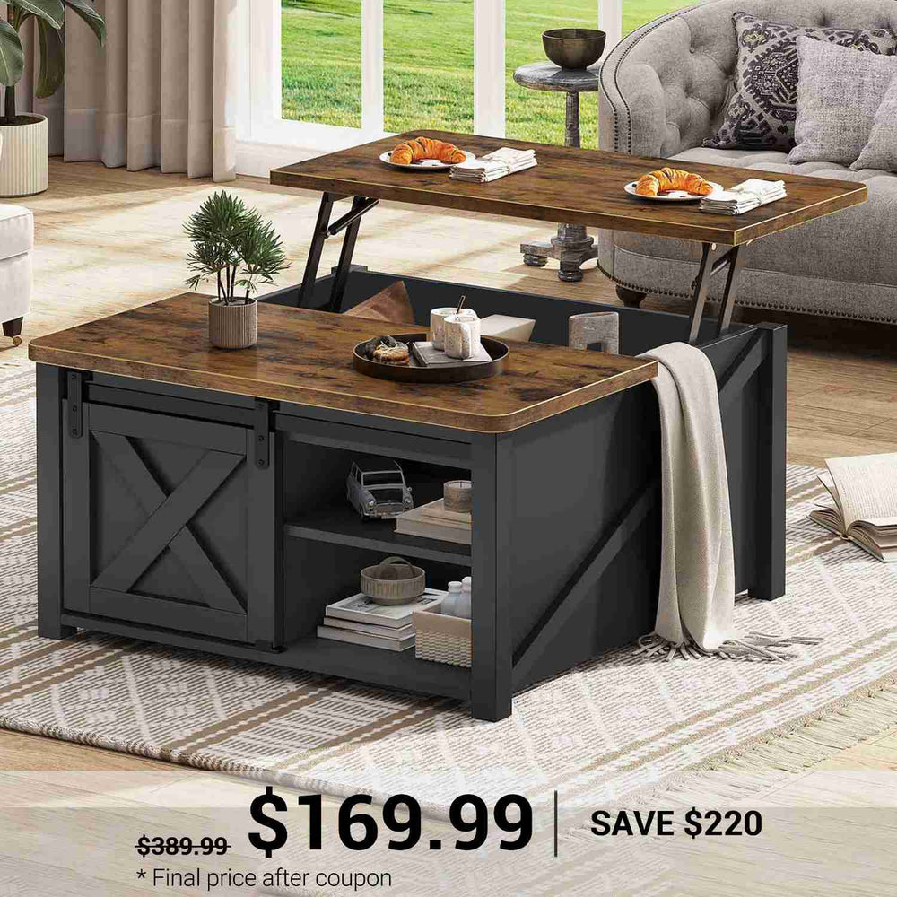 SEDETA | 31.5 Inch Lift Top Square Coffee Table Farmhouse with Storage for Living Room