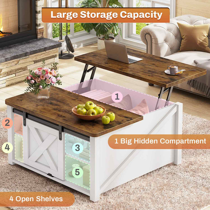 SEDETA | 31.5 Inch Lift Top Square Coffee Table Farmhouse with Storage for Living Room