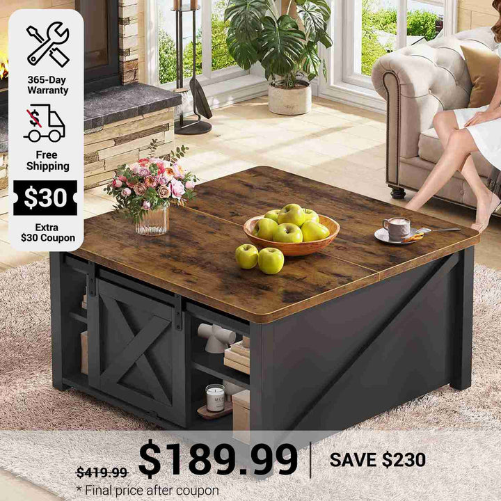 SEDETA 31.5 Inch Lift Top Square Coffee Table with Storage for Living Room