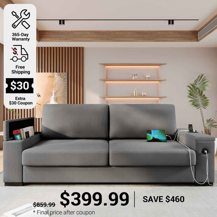 SEDETA 85 Inch Modern Removable Sofas with Extra Deep Seats Storage and 2 USB Charging Ports