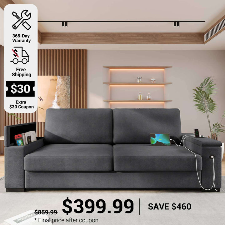 SEDETA 85 Inch Modern Removable Sofas with Extra Deep Seats Storage and 2 USB Charging Ports