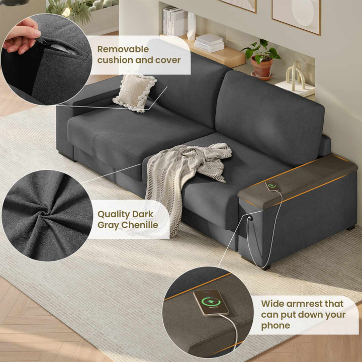 SEDETA 85 Inch Modern Removable Sofas with Extra Deep Seats Storage and 2 USB Charging Ports