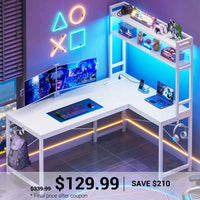 SEDETA 45.3 Inch L Shaped Gaming Desk with Hutch Reversible Home Office Desk