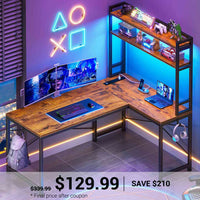 SEDETA 45.3 Inch L Shaped Gaming Desk with Hutch Reversible Home Office Desk