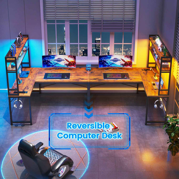 SEDETA 45.3 Inch L Shaped Gaming Desk with Hutch Reversible Home Office Desk