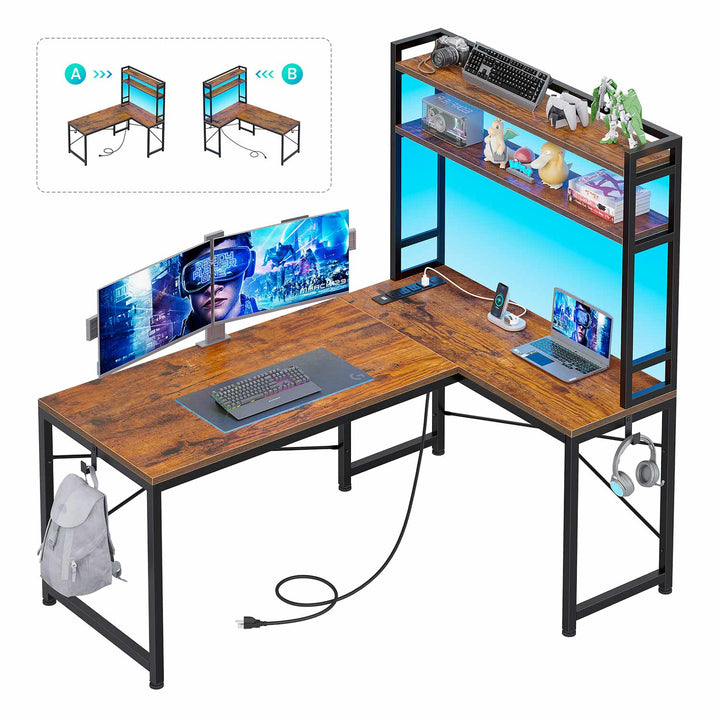 SEDETA 45.3 Inch L Shaped Gaming Desk with Hutch Reversible Home Office Desk