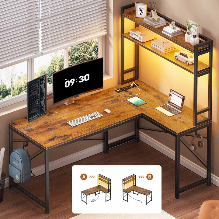 SEDETA 45.3 Inch L Shaped Gaming Desk with Hutch Reversible Home Office Desk