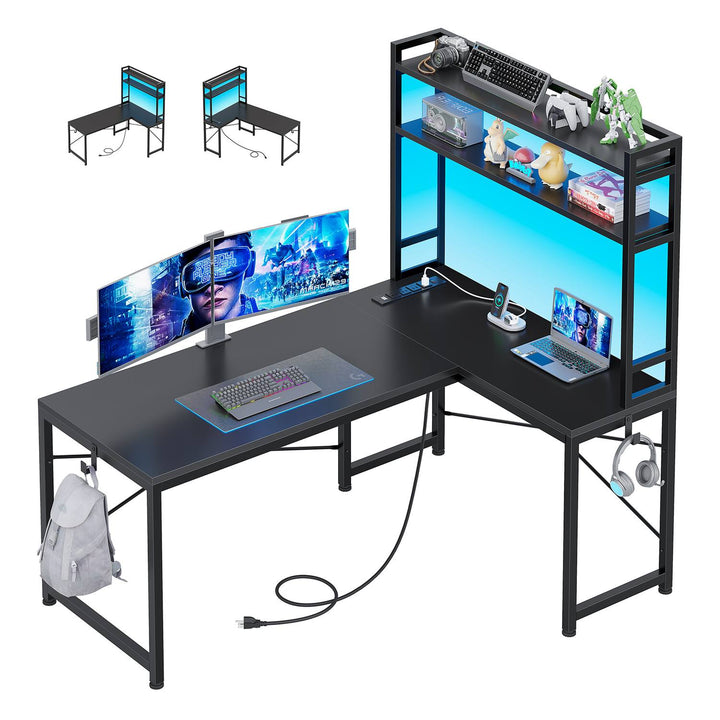 SEDETA 45.3 Inch L Shaped Gaming Desk with Hutch Reversible Home Office Desk