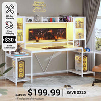 SEDETA 74.8 Inch Gaming Desk  with LED Lights Hutch and Storage Shelves