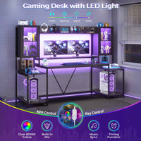 SEDETA 74.8 Inch Gaming Desk  with LED Lights Hutch and Storage Shelves