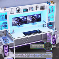 SEDETA 74.8 Inch Gaming Desk  with LED Lights Hutch and Storage Shelves