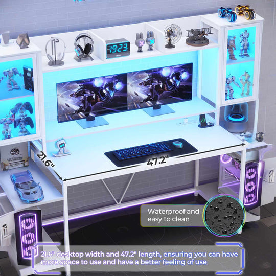 SEDETA 74.8 Inch Gaming Desk  with LED Lights Hutch and Storage Shelves