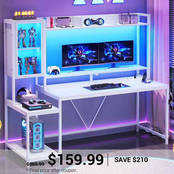 SEDETA 60 Inch Gaming Desk with Hutch and LED Lights