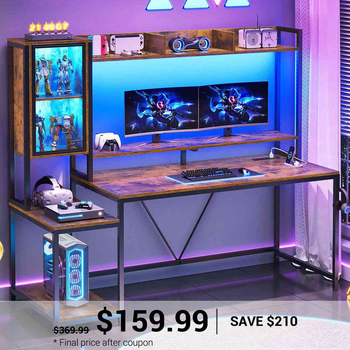 SEDETA 60 Inch Gaming Desk with Hutch and LED Lights