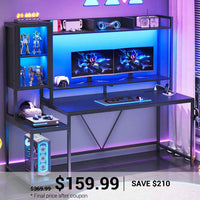 SEDETA 60 Inch Gaming Desk with Hutch and LED Lights