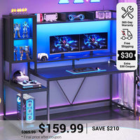 SEDETA 60 Inch Gaming Desk with Hutch and LED Lights