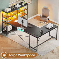 SEDETA 64.5 Inch Office Computer Desk Reversible Gaming Desk with Storage Shelves