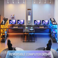 SEDETA® 64.5 Inch LED L Shaped Gaming Desk Reversible Corner Computer Table with Bookshelf