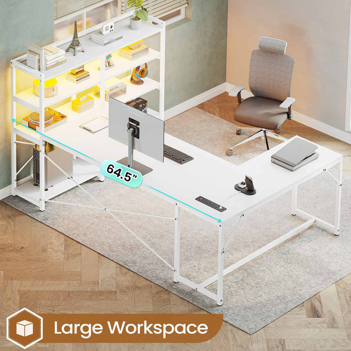 SEDETA 64.5 Inch Office Computer Desk Reversible Gaming Desk with Storage Shelves