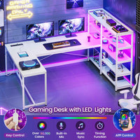 SEDETA® 64.5 Inch LED L Shaped Gaming Desk Reversible Corner Computer Table with Bookshelf