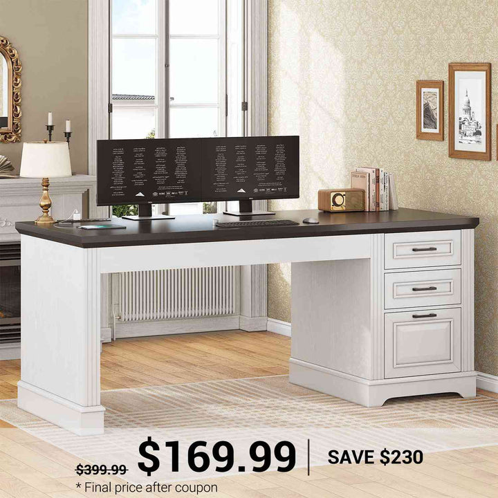 SEDETA | 55 Inch Farmhouse Executive Computer Desk with Storage Drawers