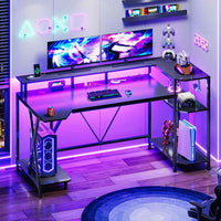 SEDETA 55 Inch Gaming Desk  with LED Lights and Storage Shelves for Bedroom and Living Room