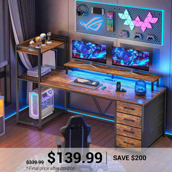 SEDETA 59 Inch LED Gaming Desk Home Office Computer Desk with Large Storage Space