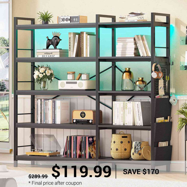 SEDETA® 5 Tier Corner Bookshelf Home Office Convertible Bookcase Modern with Storage