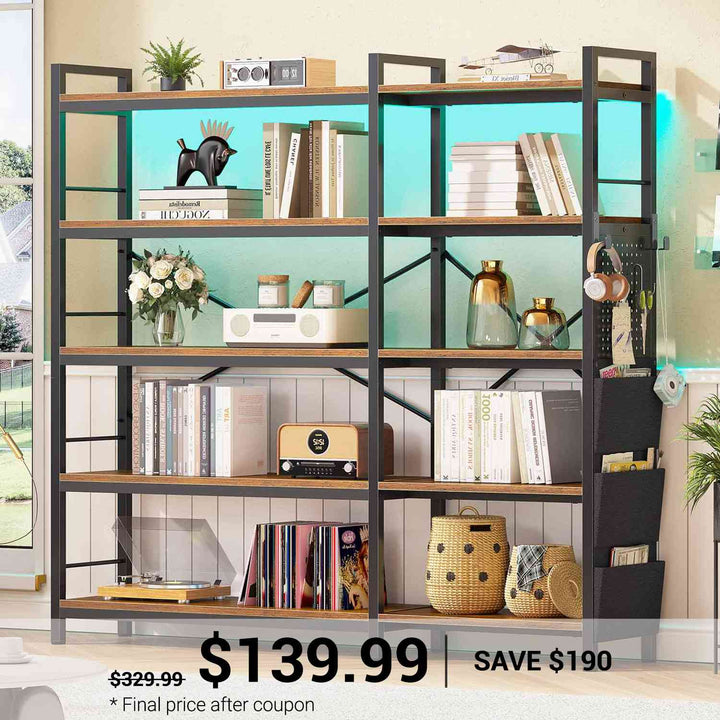 SEDETA | 5 Tier Convertible Corner Bookshelf with Storage Bag and Pegboard for Home Office