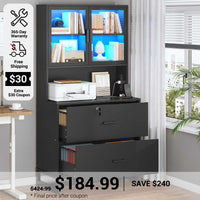 SEDETA 2 Drawer File Cabinet with Lock and Charging Station Printer Stand with Storage Shelf