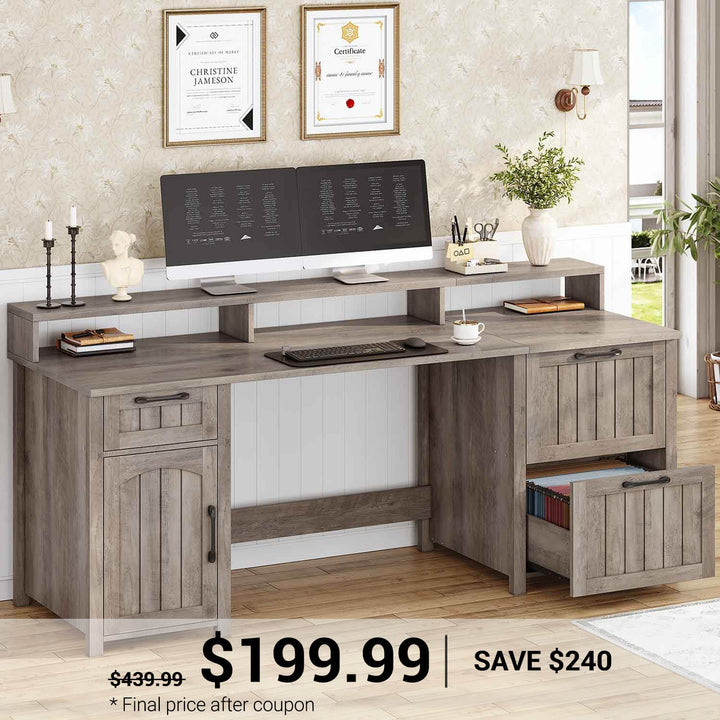 SEDETA 63 Inch Wood Computer Desk with Drawers and Storage Cabinet